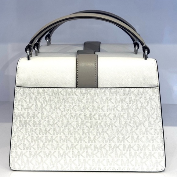Michael Kors Greenwich Medium Color-Block Logo Satchel Bag Optic White Multi - Picture 5 of 9